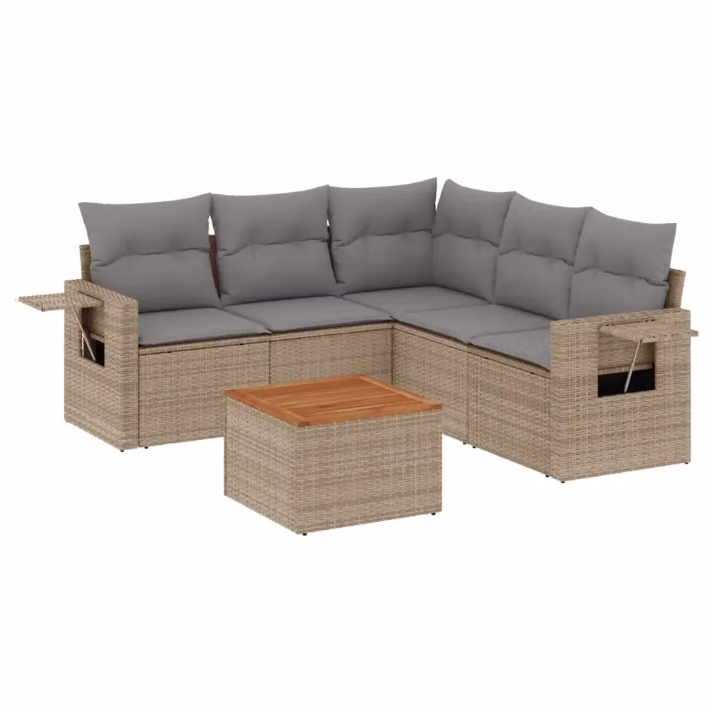 Set Divano da Giardino vidaXL 6 pz a L con Cuscini Beige in Polyrattan e Tavolino – 2