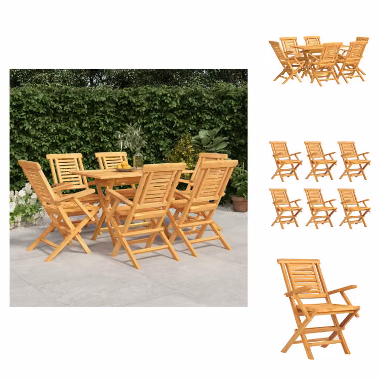 vidaXL set da pranzo da giardino 7 pezzi in teak massiccio - Set di mobili da giardino
