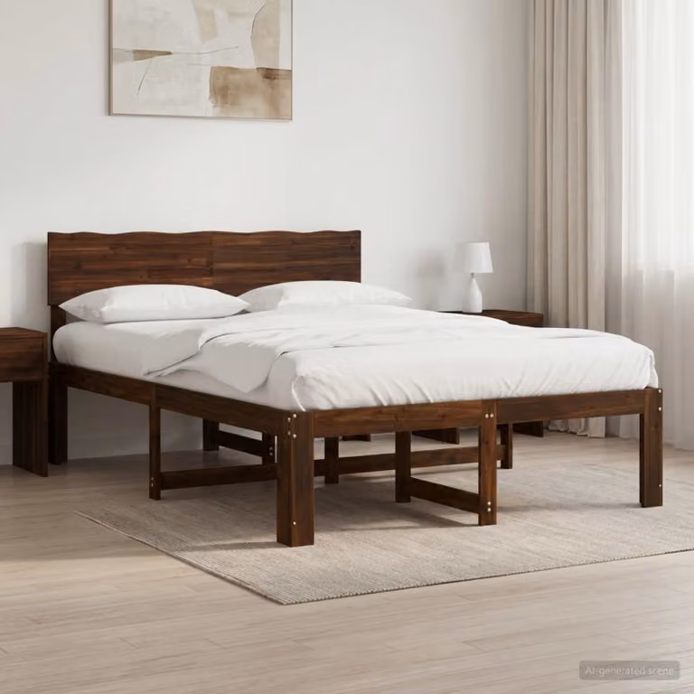 Letto matrimoniale con testiera vidaXL ROSTOCK in legno di acacia marrone, L: 154 cm, P: 205,5 cm, H: 91 cm