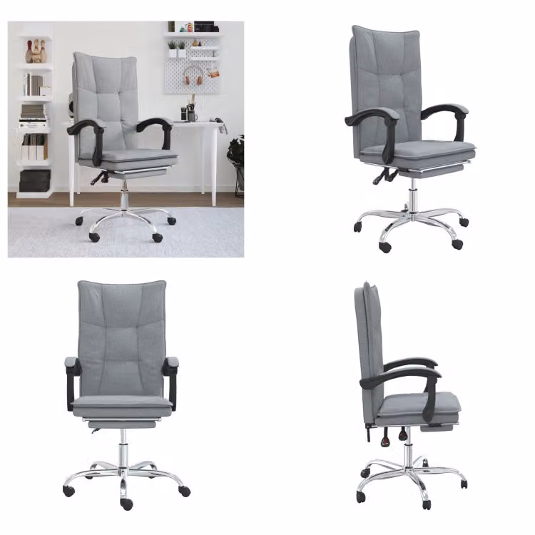 vidaXL Sedia da ufficio con funzione reclinabile in tessuto grigio chiaro - Sedia da ufficio con funzione reclinabile - Sedie da ufficio con funzione reclinabile - Sedia da ufficio con funzione relax - Sedia da scrivania