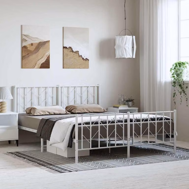 vidaXL Giroletto con Testiera e Pediera in Metallo Bianco L: 198 cm, P: 207 cm, H: 90 cm