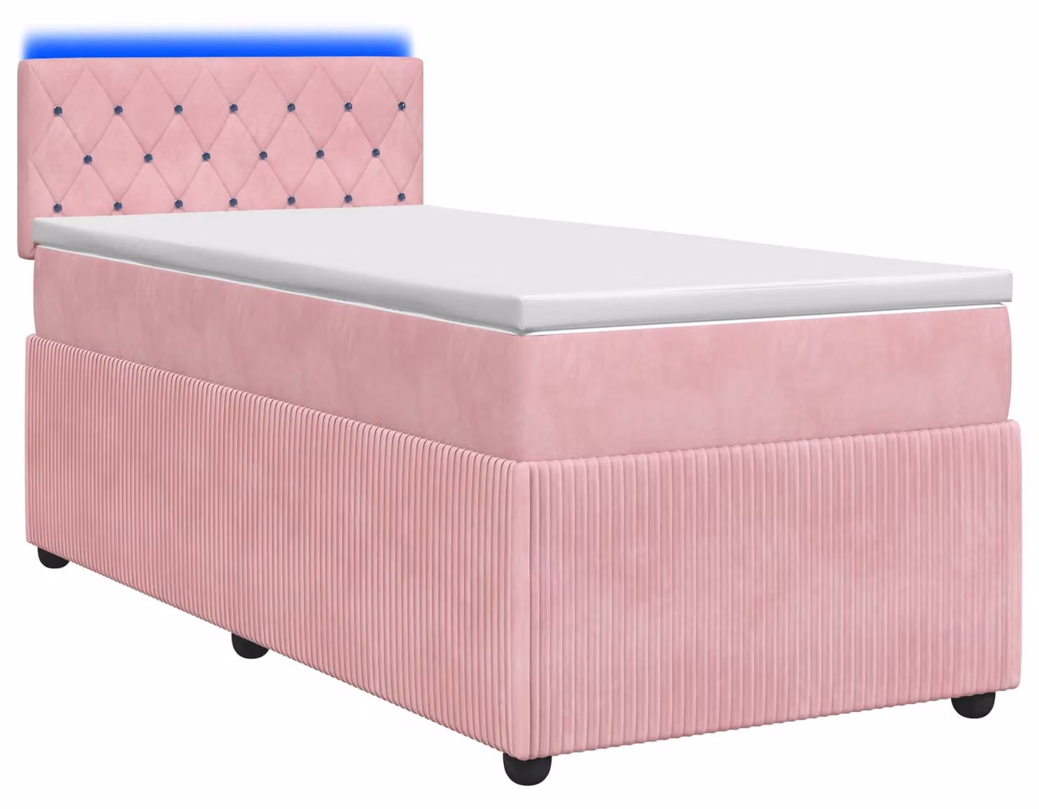 Letto a molle con materasso e testata rosa 100 x 200 cm in velluto