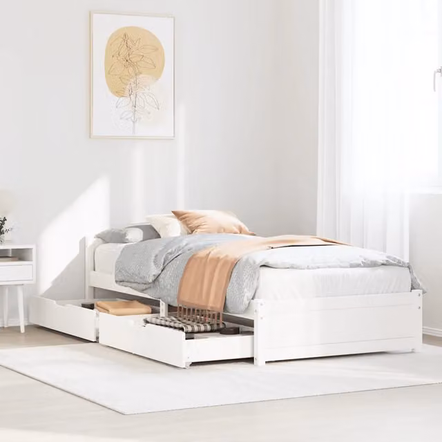 Letto singolo in legno massello di pino bianco con doghe piatte vidaXL L/P: 190 x 90 cm