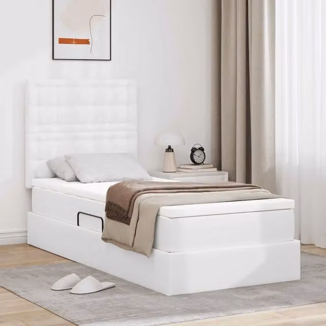 Letto con Contenitore vidaXL in Pelle Sintetica Bianco, L/P/H: 90 x 200 x 128 cm