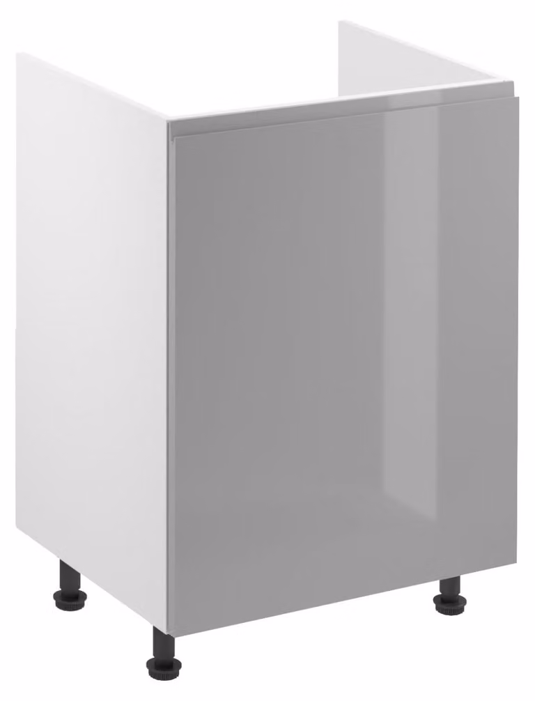 Mobiletto sottolavabo ARBOR - larghezza 60 cm, grigio lucido/bianco, design a destra