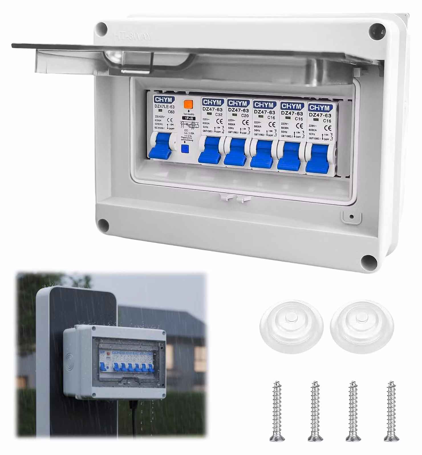 Quadro elettrico a parete, grado di protezione IP65, scatola di derivazione con interruttore differenziale, quadro secondario per garage e officina