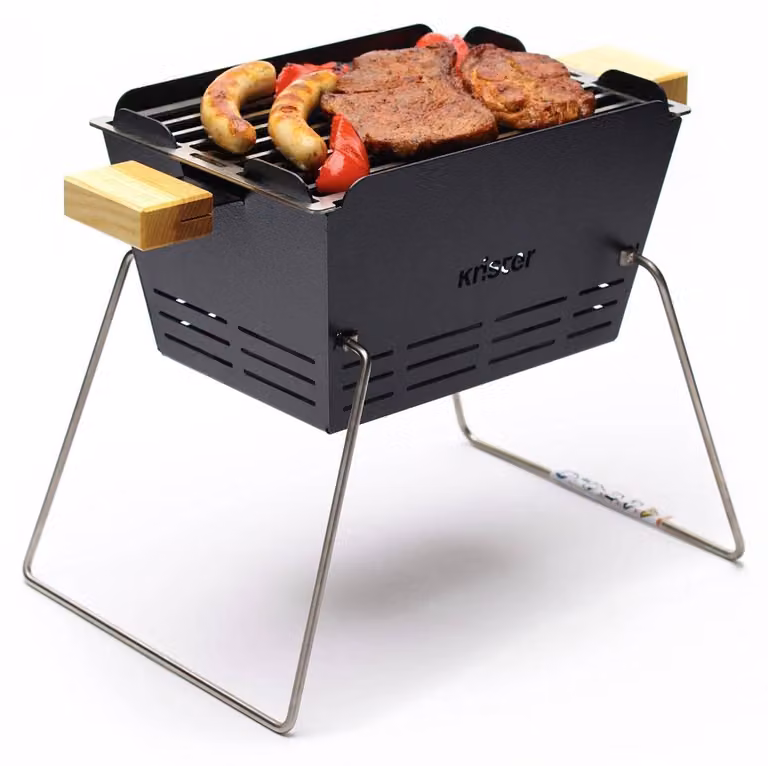 Griglia per carbone, piccola, in acciaio, con gambe pieghevoli, adatta per 2-3 persone, ideale per balcone e giardino