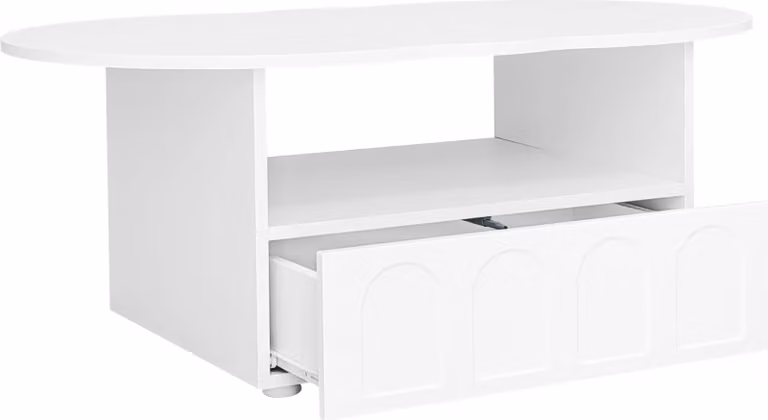 Tavolino a forma di nuvola Fortuna Lai con cassetti e vani portaoggetti, bianco