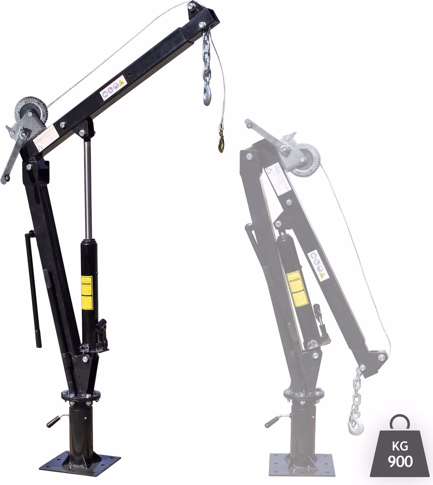 Gru da carico Wiltec altezza 1800 mm, capacità di carico 900 kg e ralla a 360°, argano a fune, base solida per il montaggio a pavimento, gru da officina