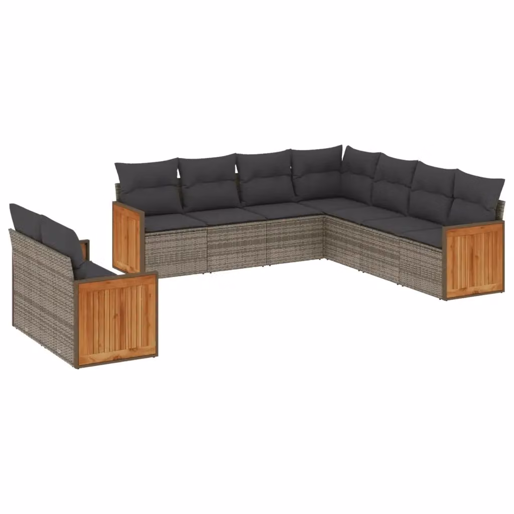 vidaXL Set Divano da Giardino a L in Polyrattan Grigio con 9 Cuscini Imbottiti e Rivestimenti Rimovibili – 2