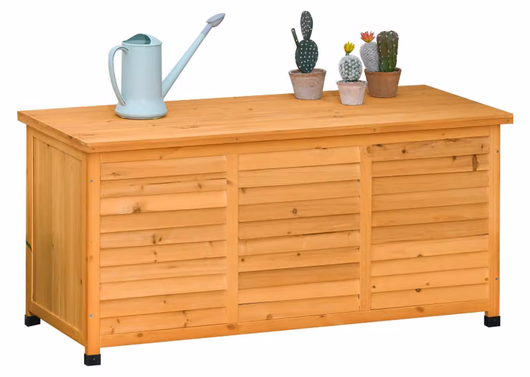 Armadietto da giardino Outsunny, resistente all'acqua, in legno di abete, durevole, grande, colore giallo