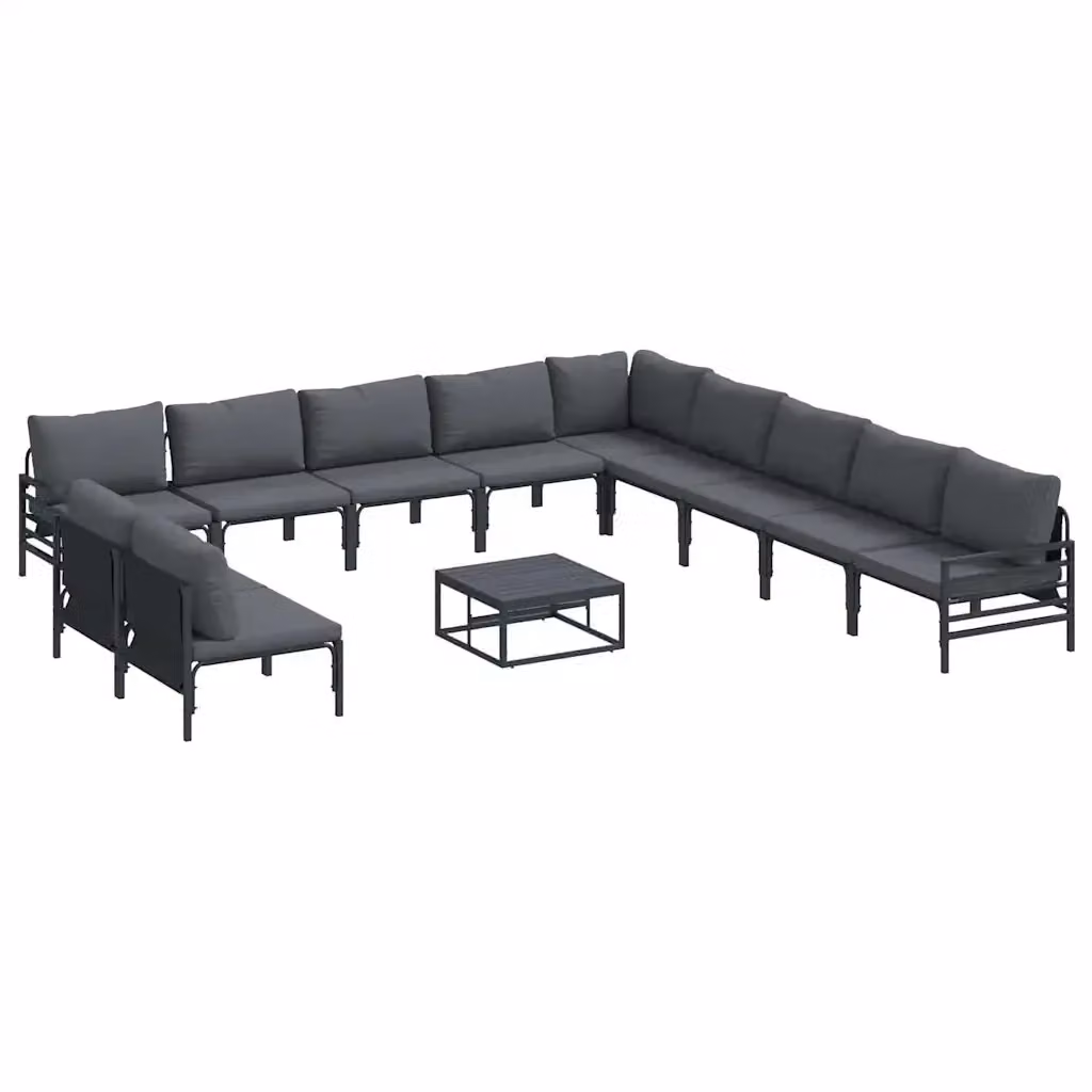 Set Divano da Giardino a L vidaXL con Cuscini in Antracite e Acciaio Verniciato a Polvere – 2