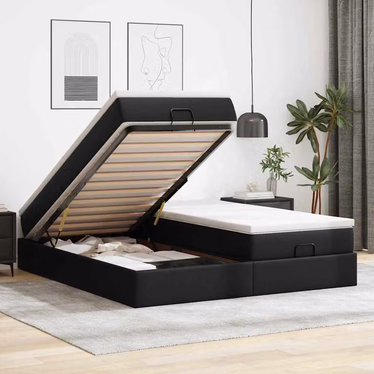 vidaXL Struttura Letto con Contenitore a Sollevamento e Materasso in Similpelle Nero L: 180 cm, P: 200 cm, H: 280 cm