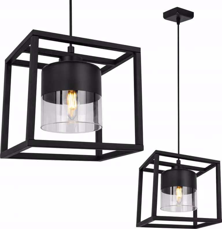 Lampada a sospensione Roma Cage - Lampada da soffitto per soggiorno, camera da letto e sala da pranzo - Lampada a sospensione in metallo e vetro - E27 - 1 lampadina