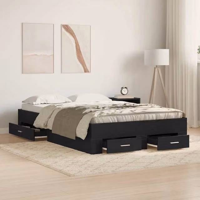 Struttura del letto-Giroletto Rovere Nero 120 x 190 cm Legno multistrato 430039