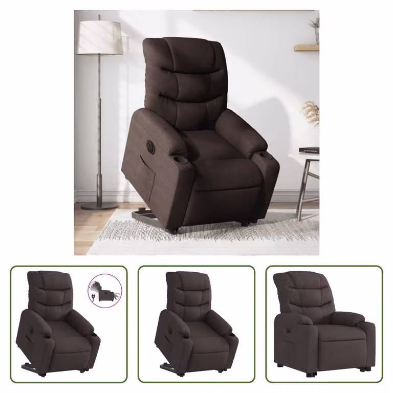 The Living Store Poltrona relax con supporto elettrico in tessuto marrone scuro