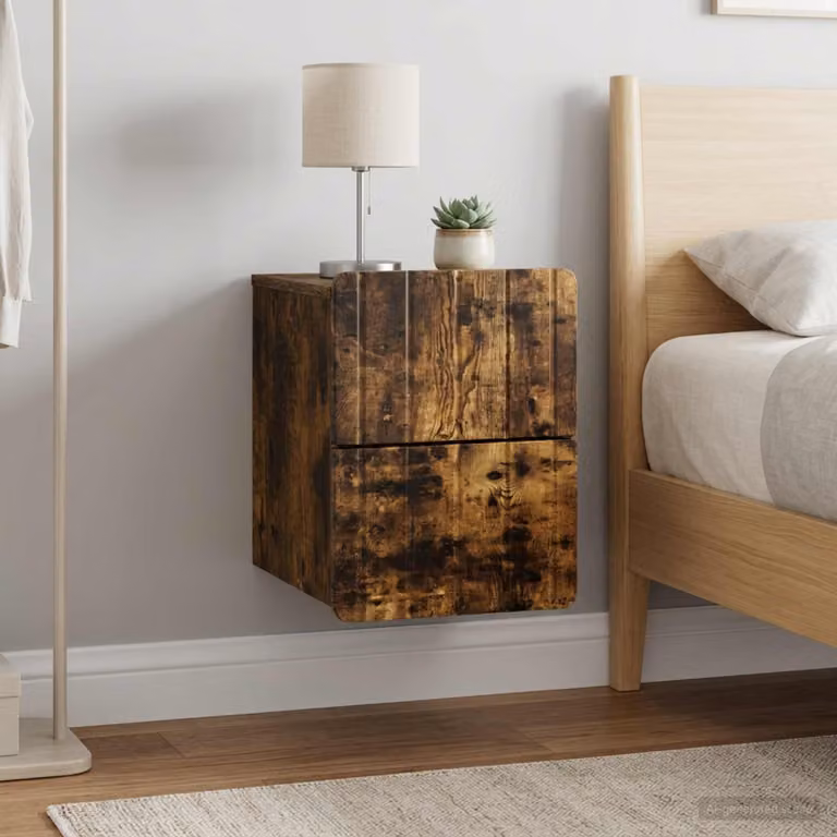 Set di 2 comodini sospesi vidaXL in Rovere Fumo, L: 33 cm, P: 34,5 cm, H: 43 cm