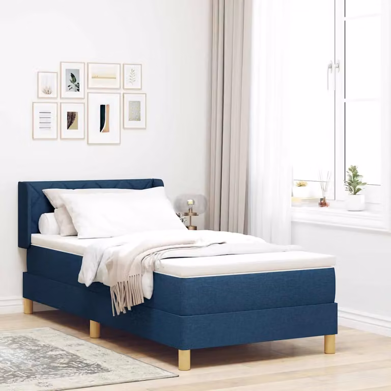 Letto a molle con testiera vidaXL in tessuto blu, L 200 cm x P 100 cm
