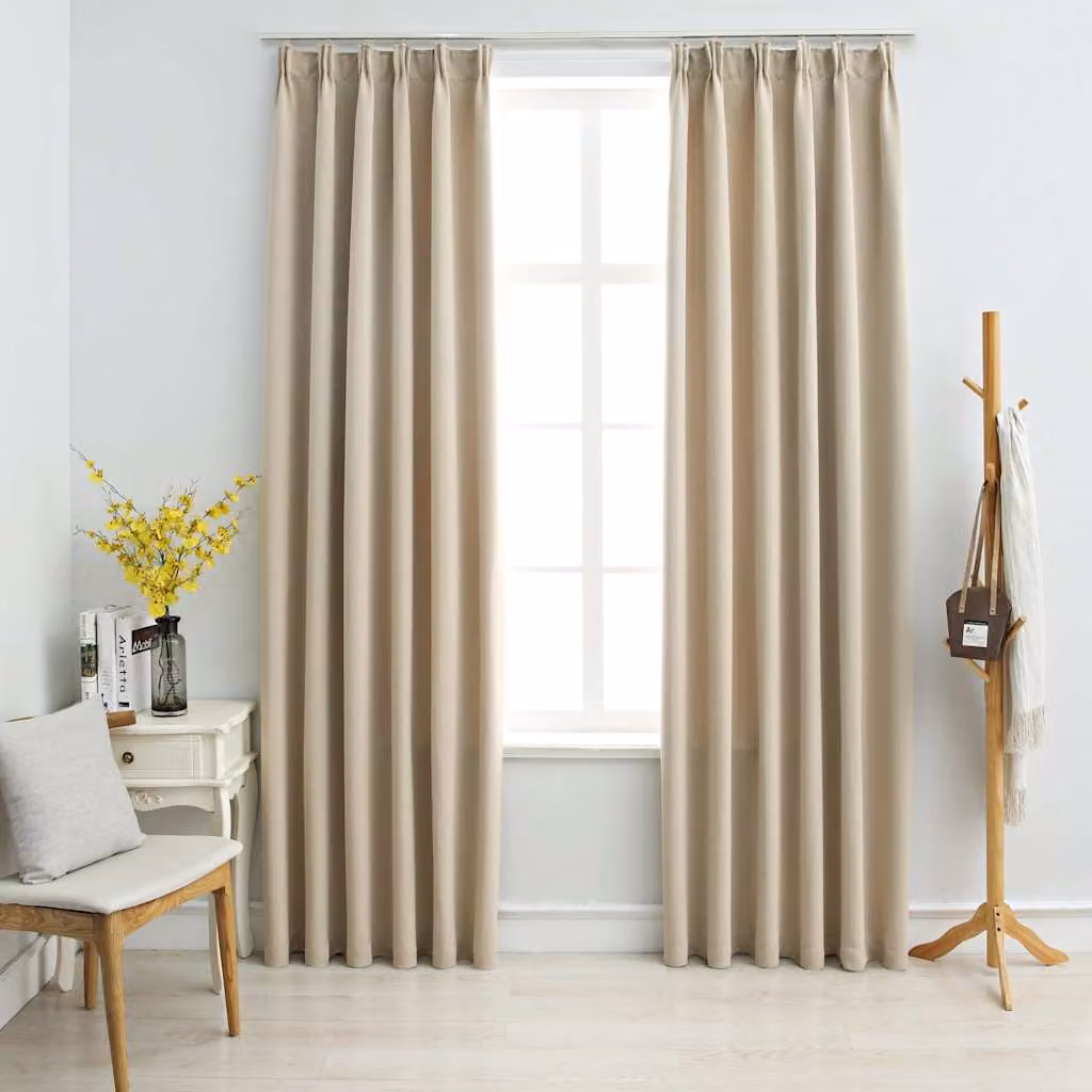 Set di 2 tende oscuranti vidaXL in poliestere beige con ganci, L: 140 cm x H: 175 cm