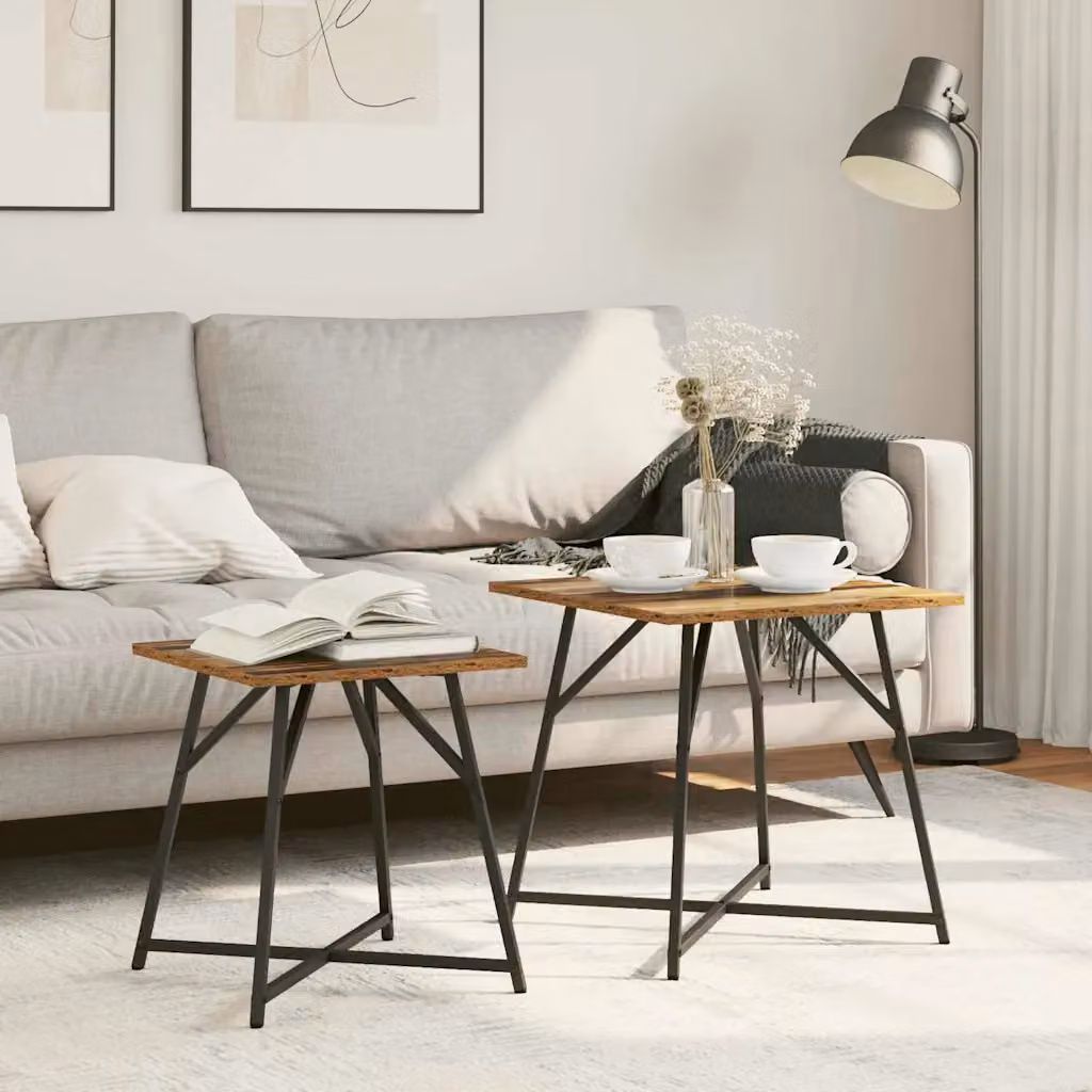 Set di 2 tavolini quadrati vidaXL in stile industriale, colore legno antico e nero, L/P/H: 50 x 50 x 50 cm