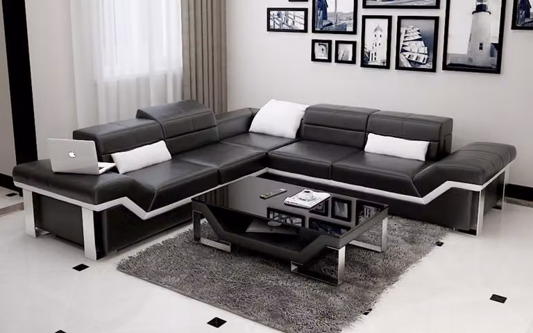 Ledersofa USB Wohnlandschaft Ecksofa Ecke Garnitur Design Sofa Couch K5007B