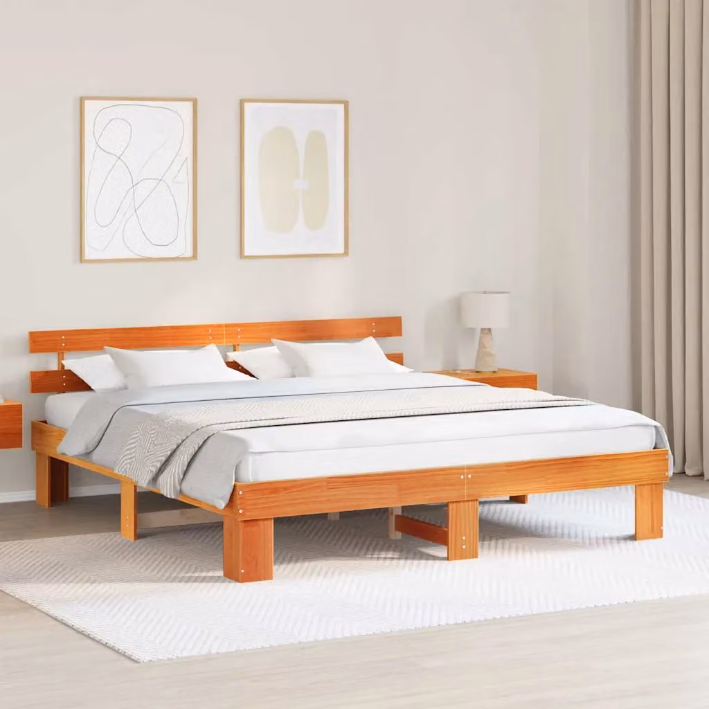 Struttura del letto moderna vidaXL in pino massello marrone cerato L/P: 180 x 200 cm – 1