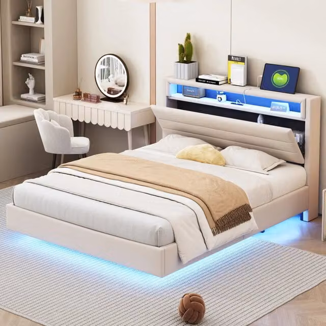 letto imbottito lino beige 140 x 200 cm