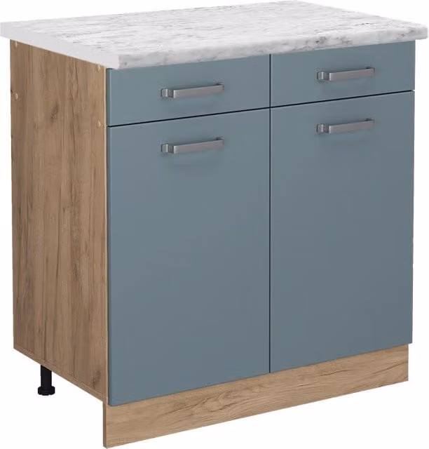 Mobiletto base per cucina R-Line Grigio-blu/Rovere dorato 80 cm PL Marmo Vicco