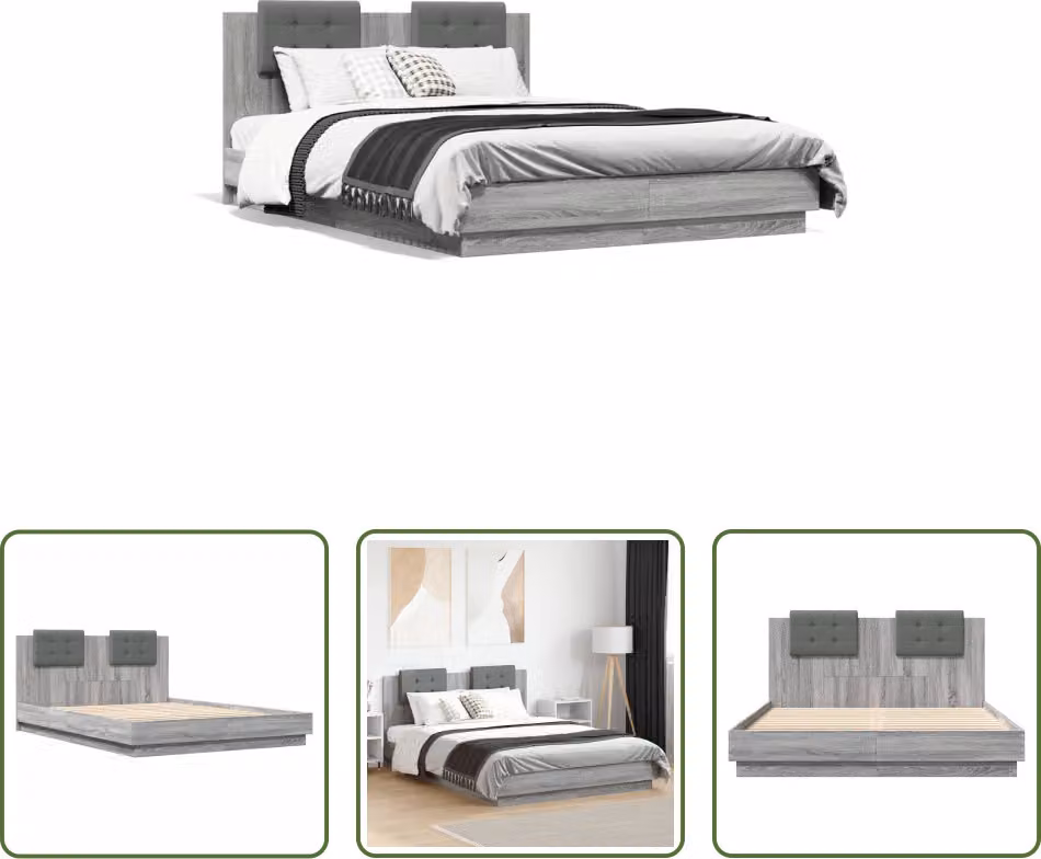 The Living Store Giroletto con testiera grigio Sonoma 150x200 cm in materiale ligneo