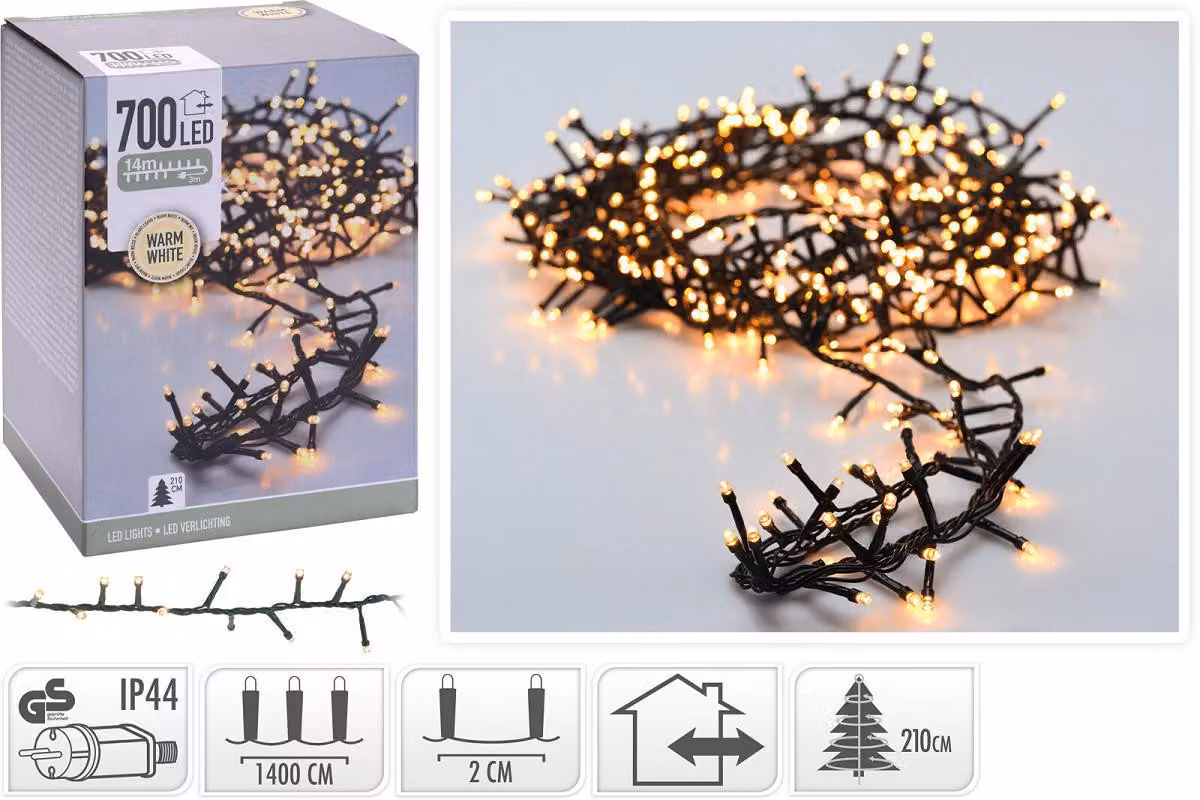 Luci di Natale MicroCluster senza fili 14 metri bianco caldo 700 LED IP44