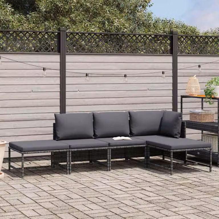vidaXL Set Divani da Giardino 5 pz con Cuscini in Polyrattan Grigio