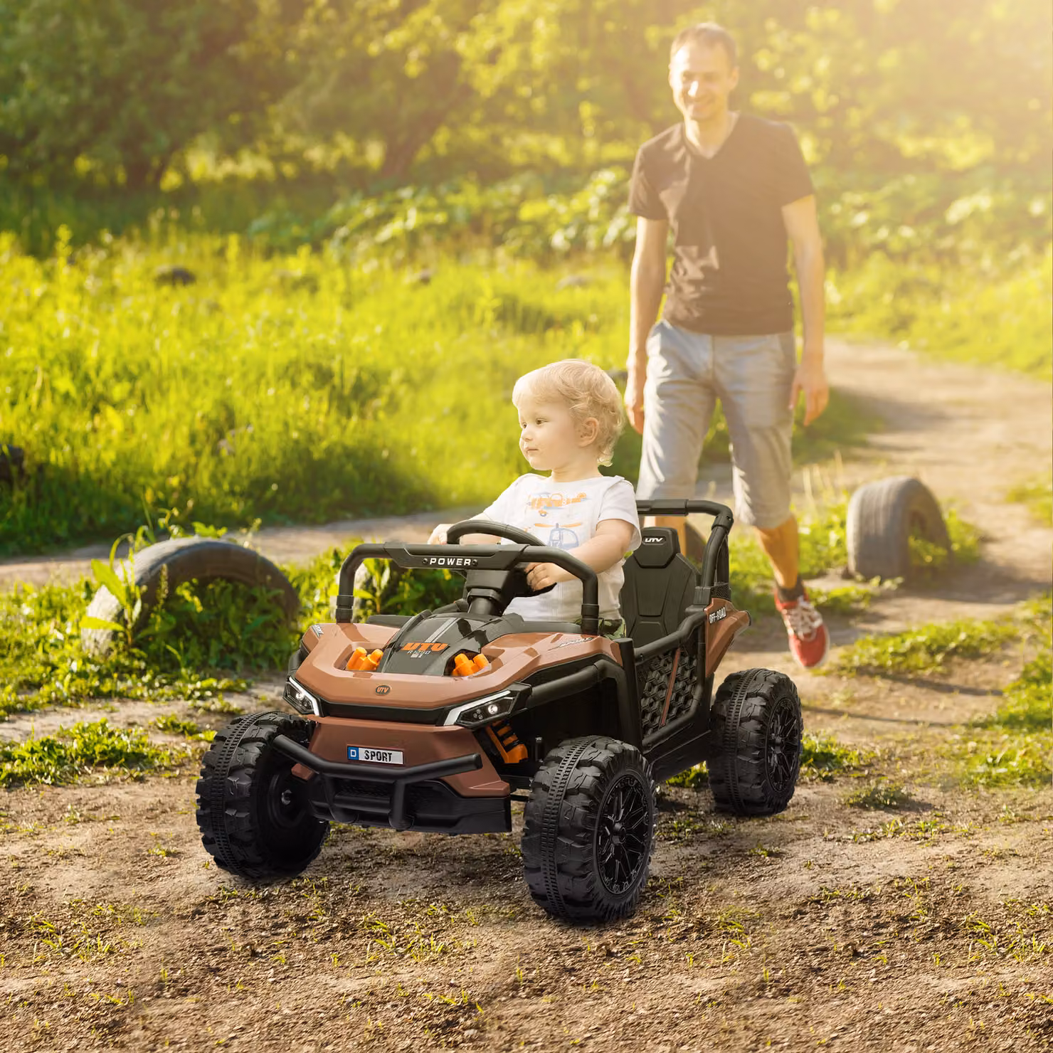 Macchina Elettrica UTV AIYAPLAY 12V per Bambini con Telecomando e Cintura di Sicurezza, Marrone – 2