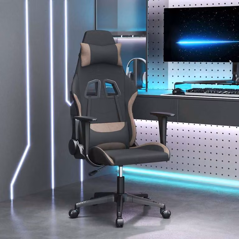 Sedia da Gaming vidaXL in Tessuto, Nero e Grigio con Poggiatesta e Ruote
