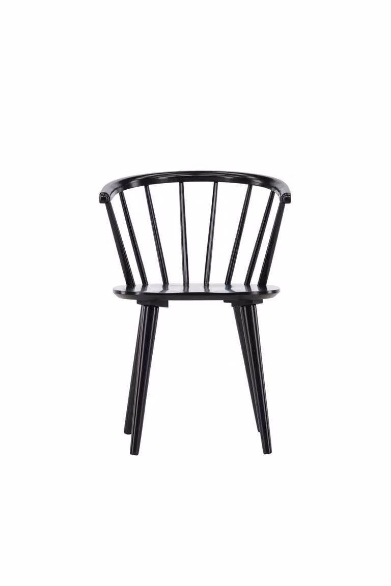 Sedia da pranzo Bobby con braccioli in legno nero.