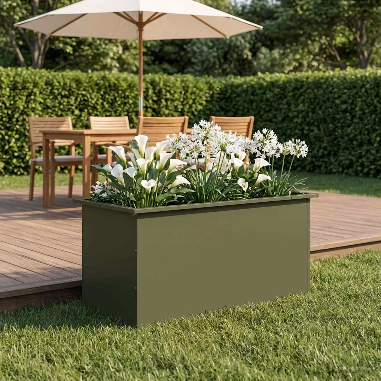 Fioriera da giardino con LED vidaXL in acciaio Verde Oliva L: 100 cm, P: 50 cm, H: 48 cm