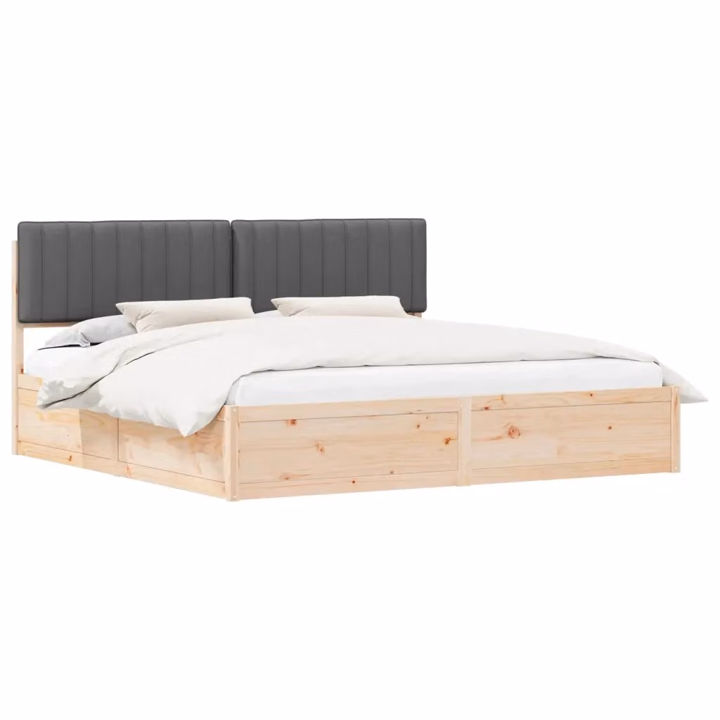 Letto con Testiera Rivestita vidaXL in Legno di Pino e Tessuto Grigio 200 x 200 cm – 2