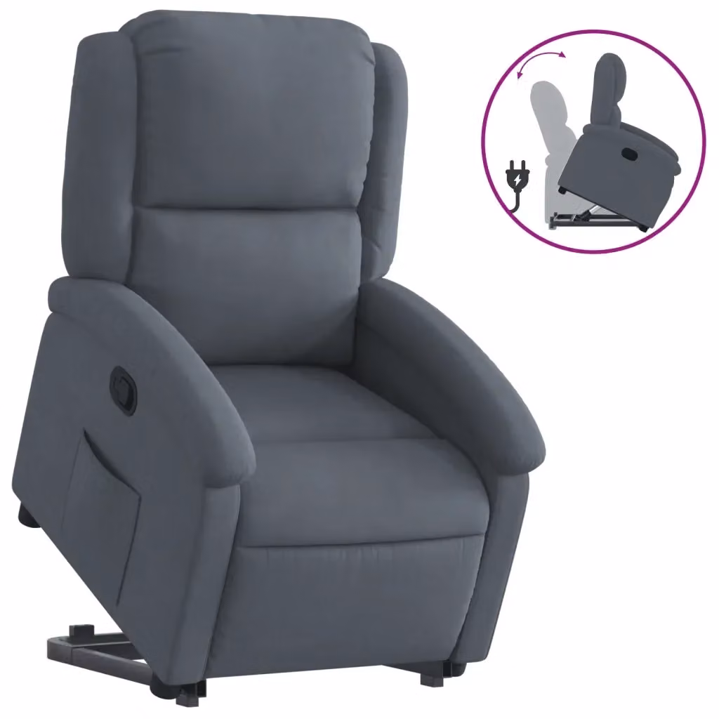 Poltrona Alzapersona Reclinabile vidaXL in Velluto Grigio con Assistenza Elettrica per Senior – 2