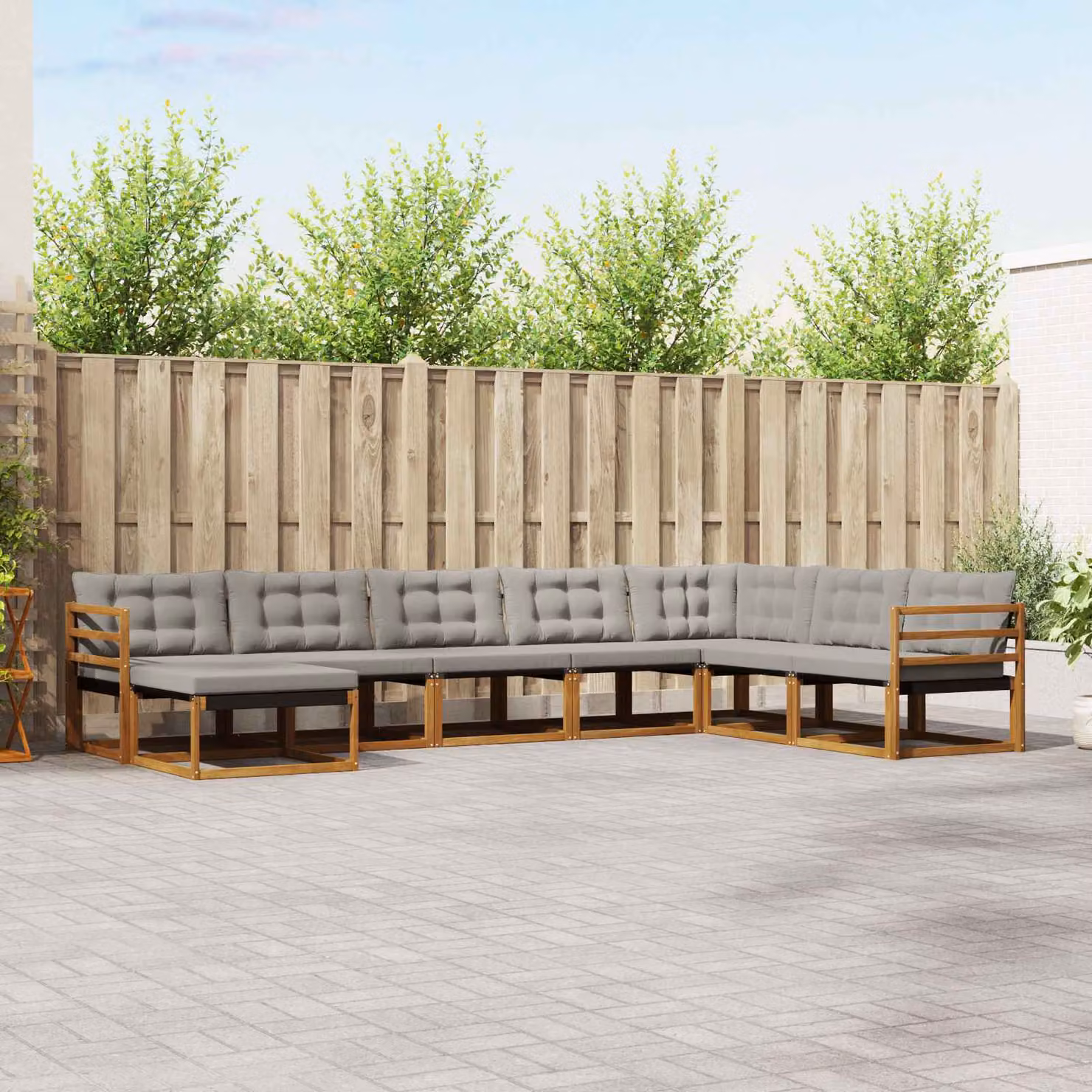 Set di divani da esterno vidaXL 8 pz in legno di acacia con cuscini grigi e marroni per giardino e terrazza