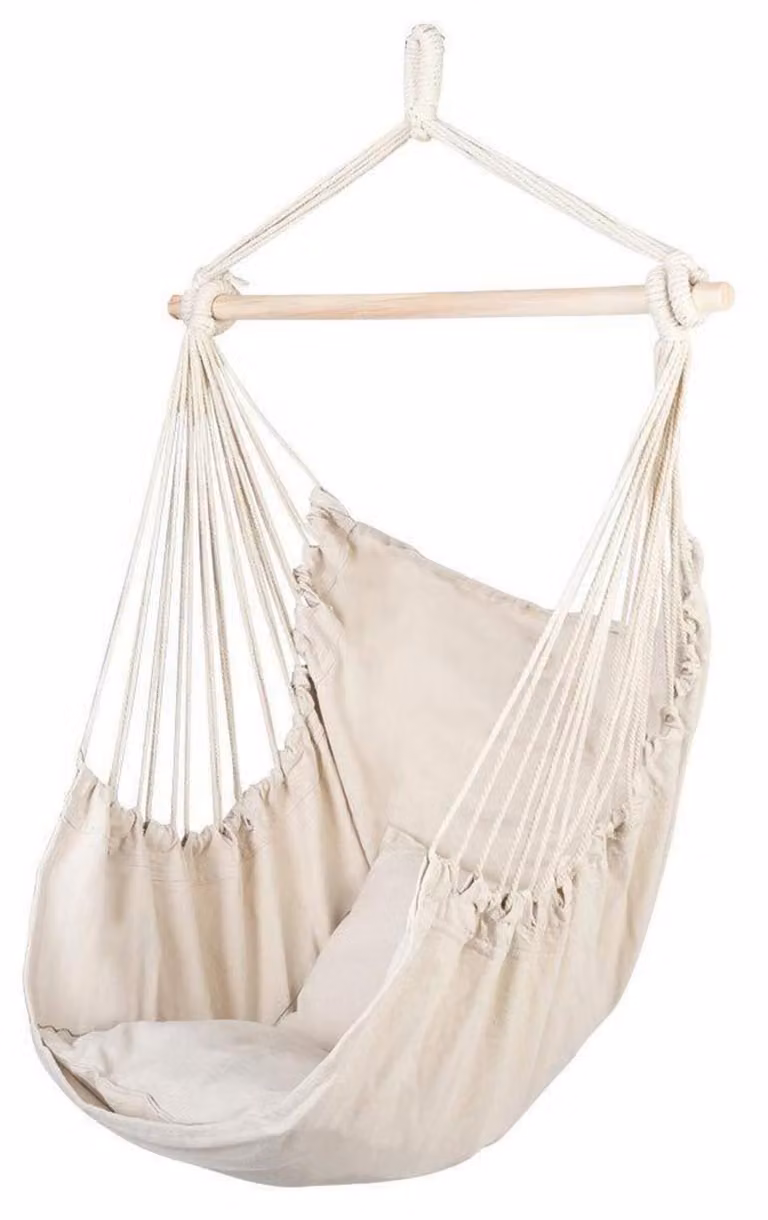 Sedia a dondolo da esterno, in cotone, con 2 cuscini, color beige, dimensioni 80 x 126 cm, capacità di carico 100 kg