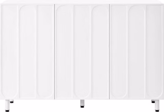 Credenza moderna per ingresso con 3 ante e ripiani regolabili, chiusura ammortizzata, colore bianco, L: 120 cm, P: 37 cm, H: 80 cm