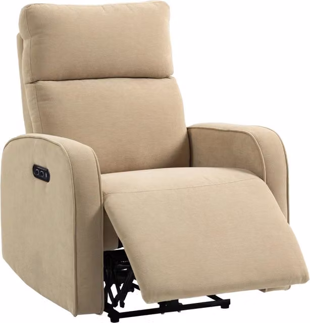 Poltrona Relax Elettrica Reclinabile ¨C Xylo ¨C Tessuto Ciniglia Beige con Poggiapiedi e Poggiatesta