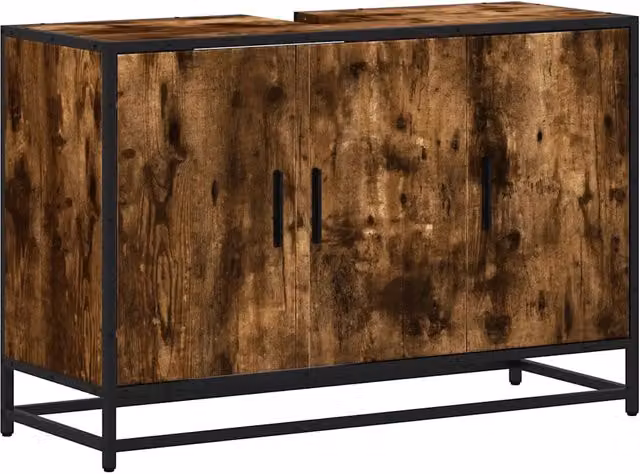 Mobiletto da bagno sospeso HELLOSHOP26 in stile industriale con finitura rovere e metallo, colore marrone, L: 90 cm, P: 33 cm, H: 60 cm