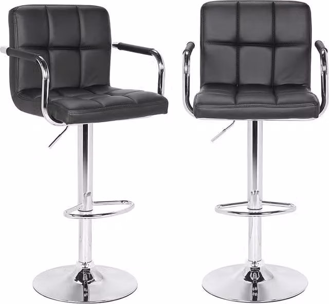 Set Sgabelli Cucina Seduta Pelle Imbottita Sgabello con Braccioli Casa Bar Nero