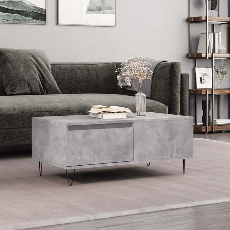 The Living Store tavolino in cemento grigio 90x50x36,5 cm materiale a base di legno