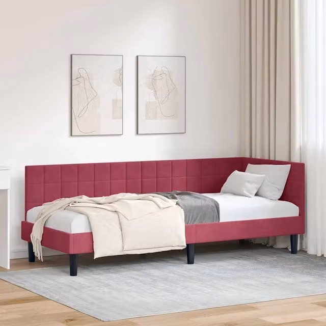 Cornice del letto ad angolo vidaXL in velluto rosso, L/P/H: 200 x 80 x 72 cm