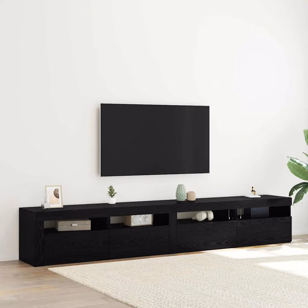 Set mobile TV moderno vidaXL in 3 pezzi, Rovere e Nero, in legno ingegnerizzato con illuminazione integrata, L: 240 cm, P: 40 cm, H: 44,05 cm