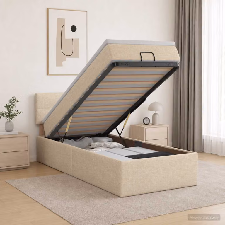 Letto ottomano con materasso vidaXL in tessuto beige, L 90 x P 200 cm