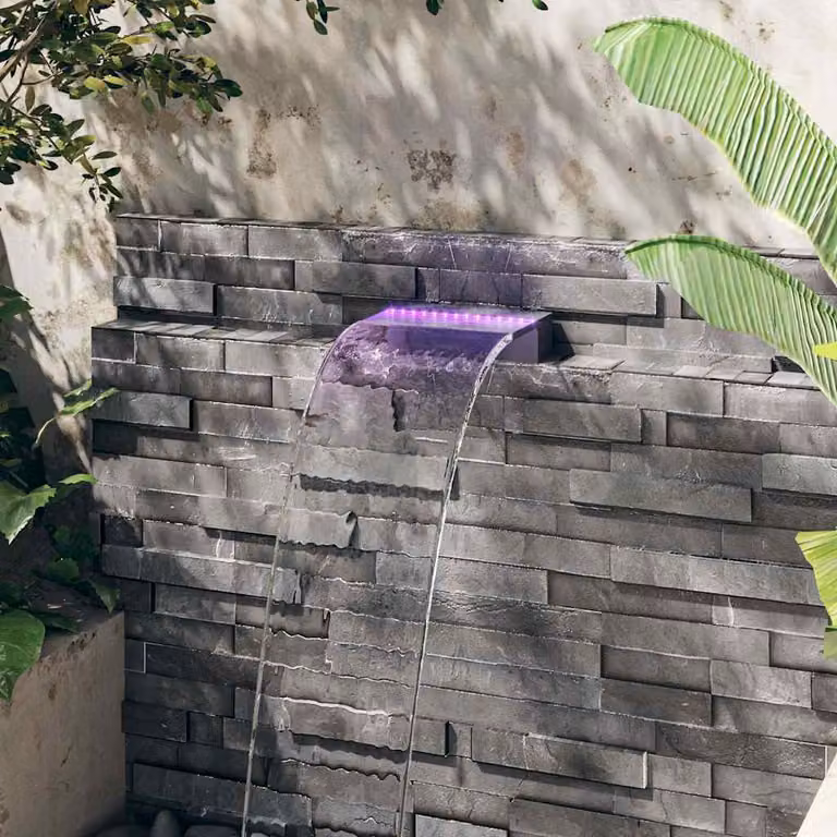 vidaXL Sfioratore a Cascata con LED RGB in Acrilico, Colori Grigio, Trasparente e Nero, L/P/H: 30 x 21 x 8 cm
