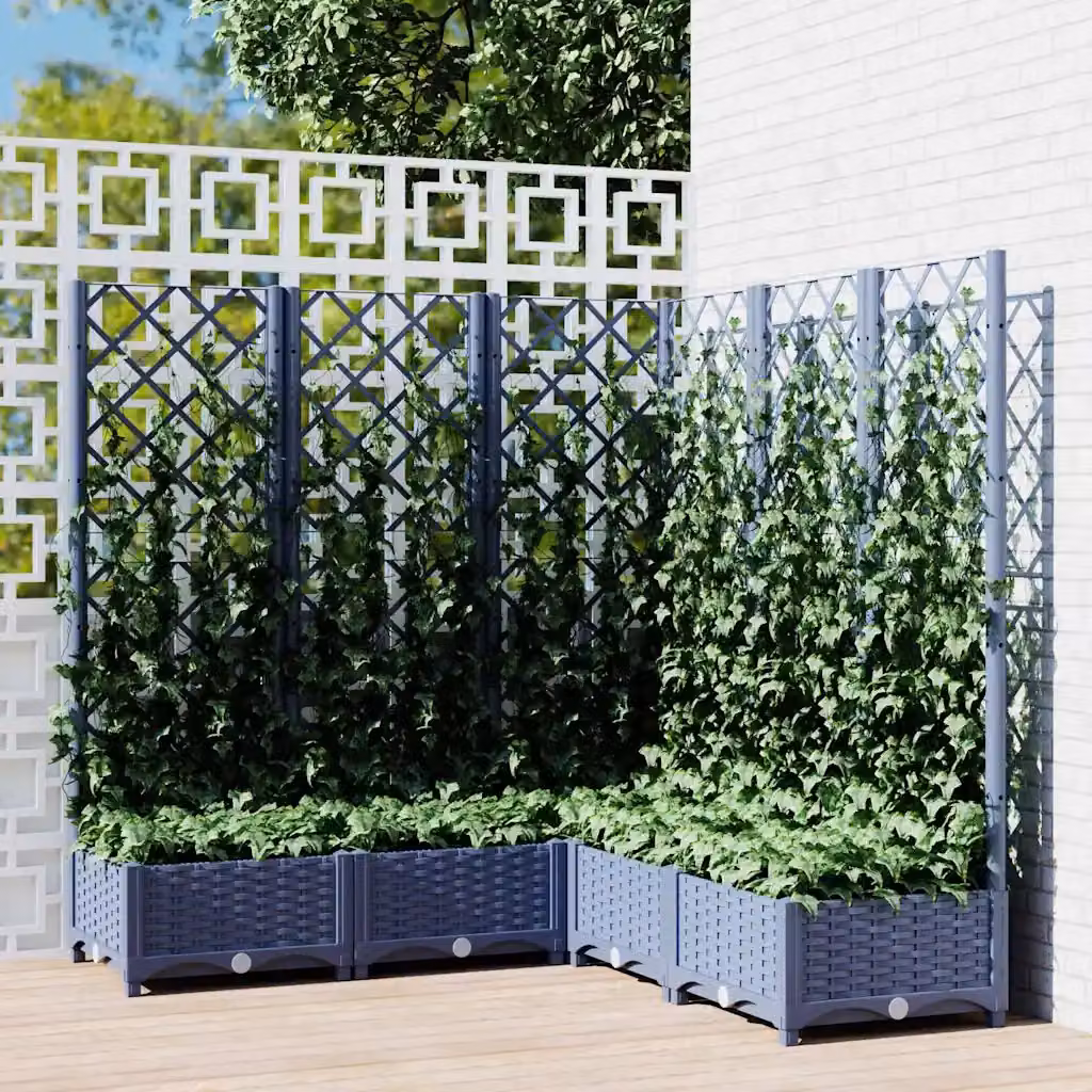 vidaXL Fioriera da giardino con graticcio per piante rampicanti, Grigio Blu, L/P/H: 120 x 120 x 121,5 cm