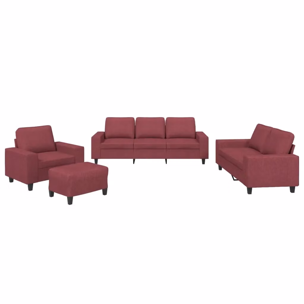 Set di divani moderno vidaXL in tessuto rosso composto da un divano a 3 posti, un divano a 2 posti, un pouf e cuscini coordinati – 2